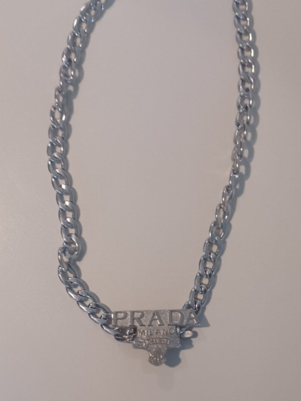 NEW Designer like Silver Large Chain Dog Tag Necklace Chunky Style